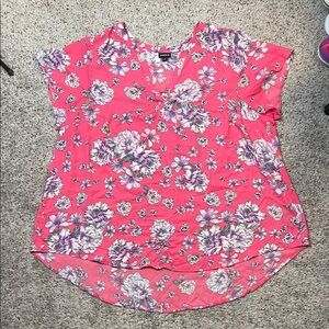 Torrid Shirt Womens 2X Pink‎ Floral Chiffon Blouse Flowy Tropical Resort Travel